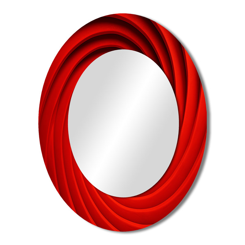 Red Perpetual Pulse Vortex II - Miroir mural moderne ovale, 43 po x 33 po