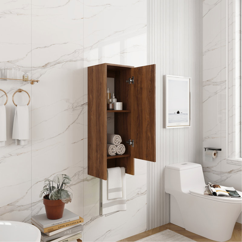 Petite armoire murale de 12 pouces, porte à fermeture douce, convenant à une petite salle de bain, bureau, pièce de rangement, ébène brun