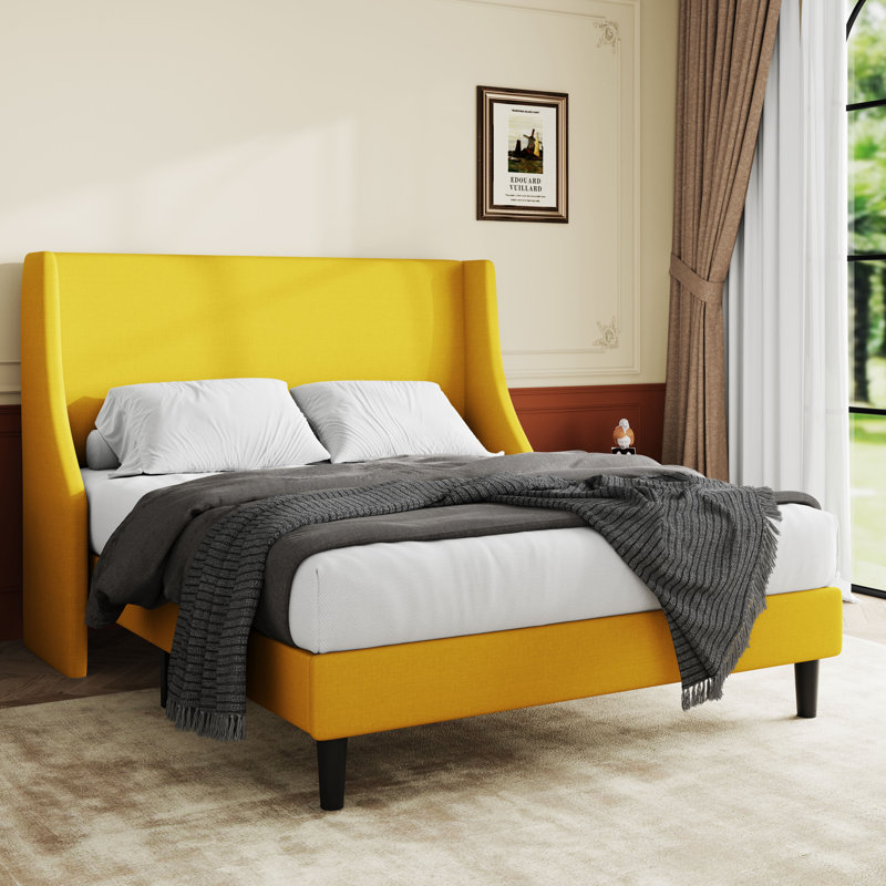 Nichaela Wingback Platform Bed, No Box Spring Needed, Full/Double, Light Yellow