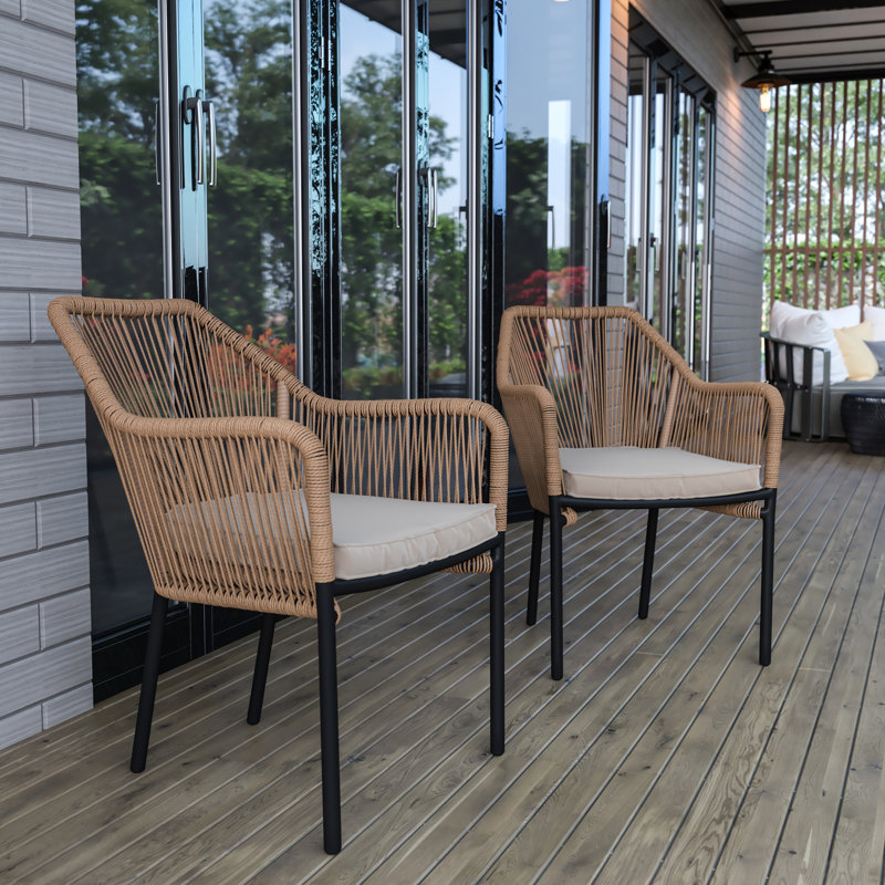 Avamarti Stackable Woven Patio Chair with Cushions, Brown, Ivory