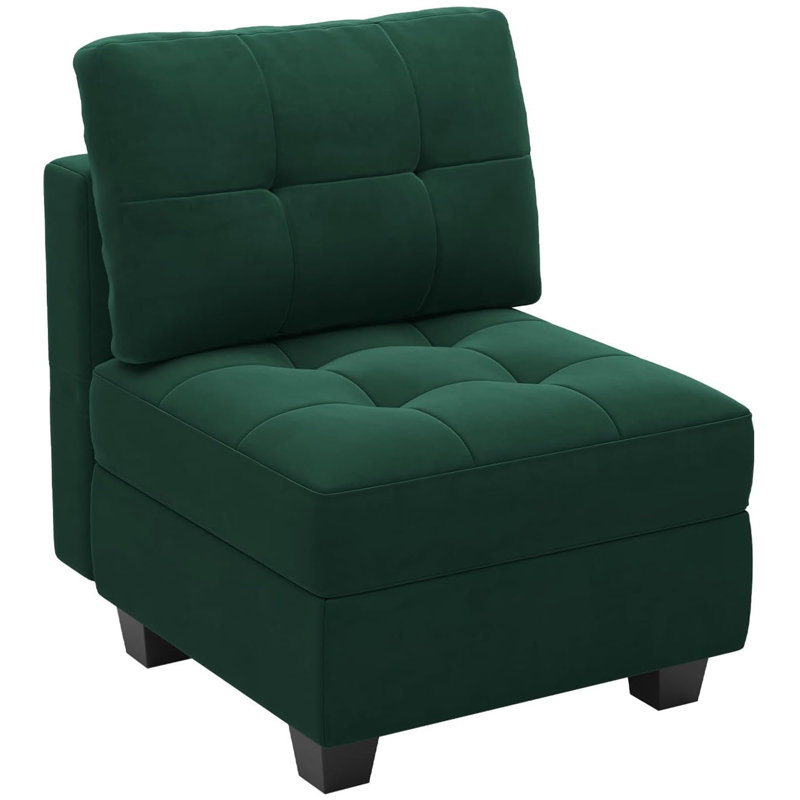 Soneson Armless Storage Slipper Chair , Green Velvet