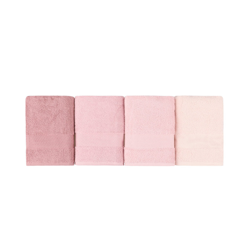 Ensemble de 4 serviettes à main de même taille, Rose clair / poudre / rose cendré / crème