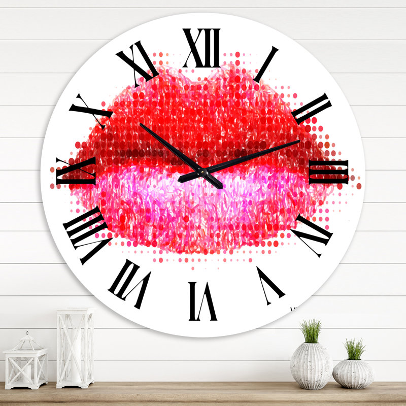 Abstrait femme rouge lèvres - horloge murale moderne, Moyenne