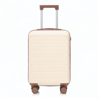 20 Inch ABS Hard Shell Travel Checked Luggage - Scratch Resistant Surface Four Multi-Directional Wheels, With Combination Lock.(Beige)