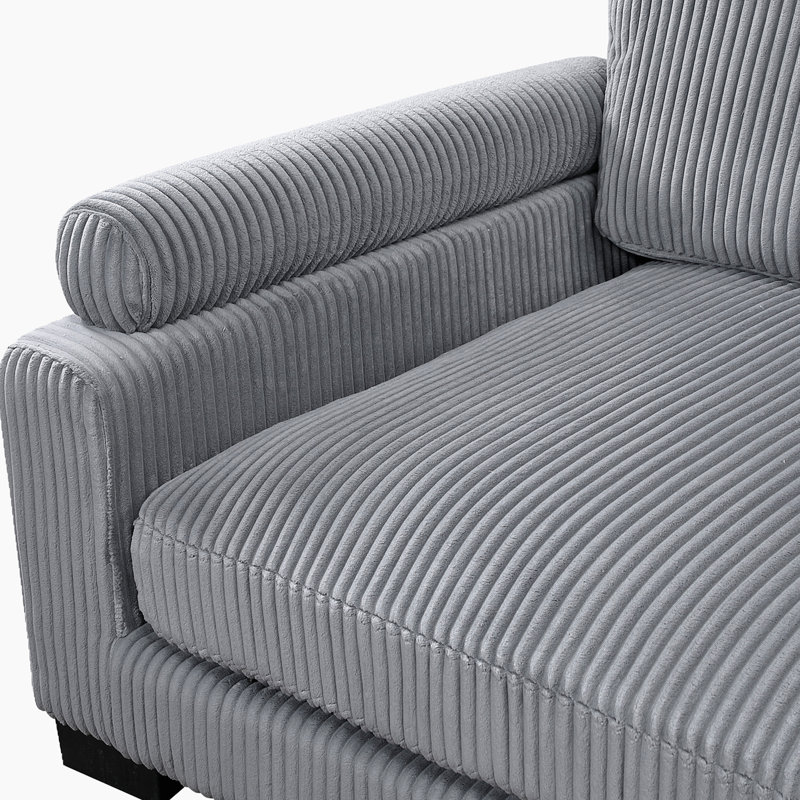 Hulett 135" Modern Modular Sectional with Corduroy Fabric, Adjustable Backrests & 5 Pillows, 34.5" H x 135" W x 70" D