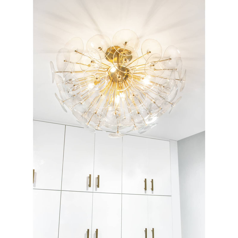 Natural Brass and Clear Glass Bowl Semi Flush Mount Light