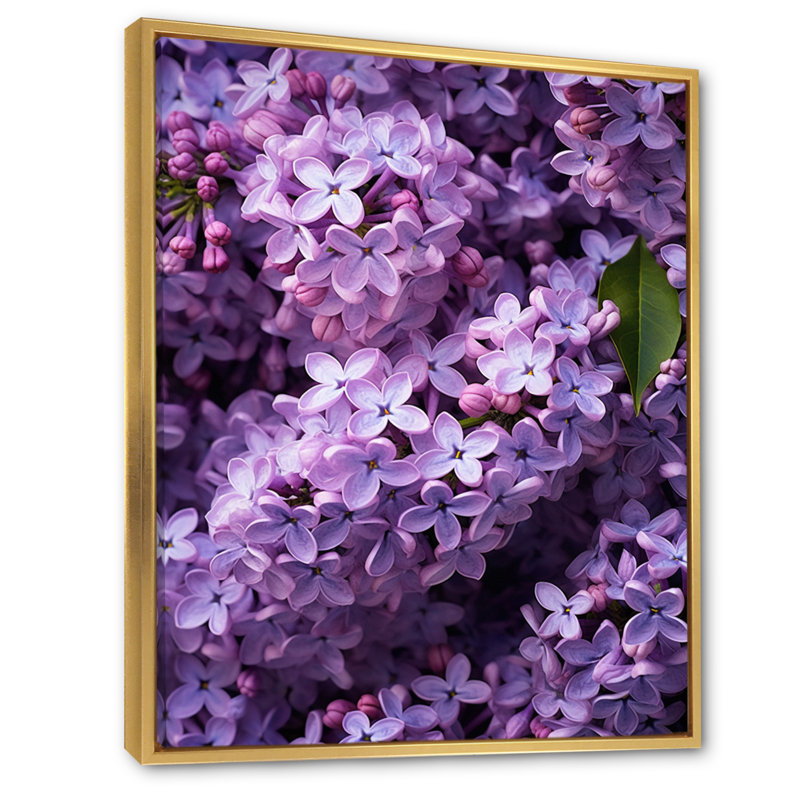 Fleurs mauves lilas mauves sur toile, Cadre flottant doré, H 20 po x l 12 po x P 1 po