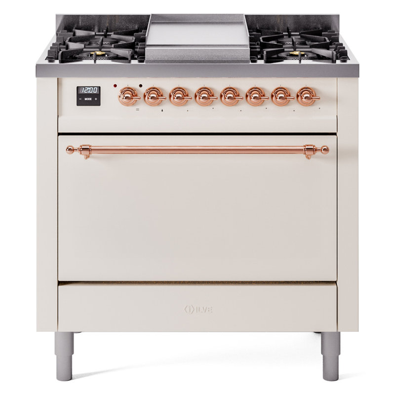ILVE Nostalgie II 36 in Dual Fuel Range, Natural Gas, Antique White/Copper