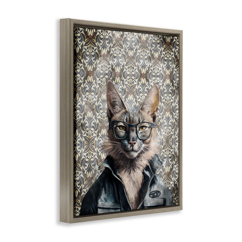  «Wild Cat on Damask» par Svetlana Aleynikova, H 31 po x l 25 po, Cadre flottant orme Montalcino