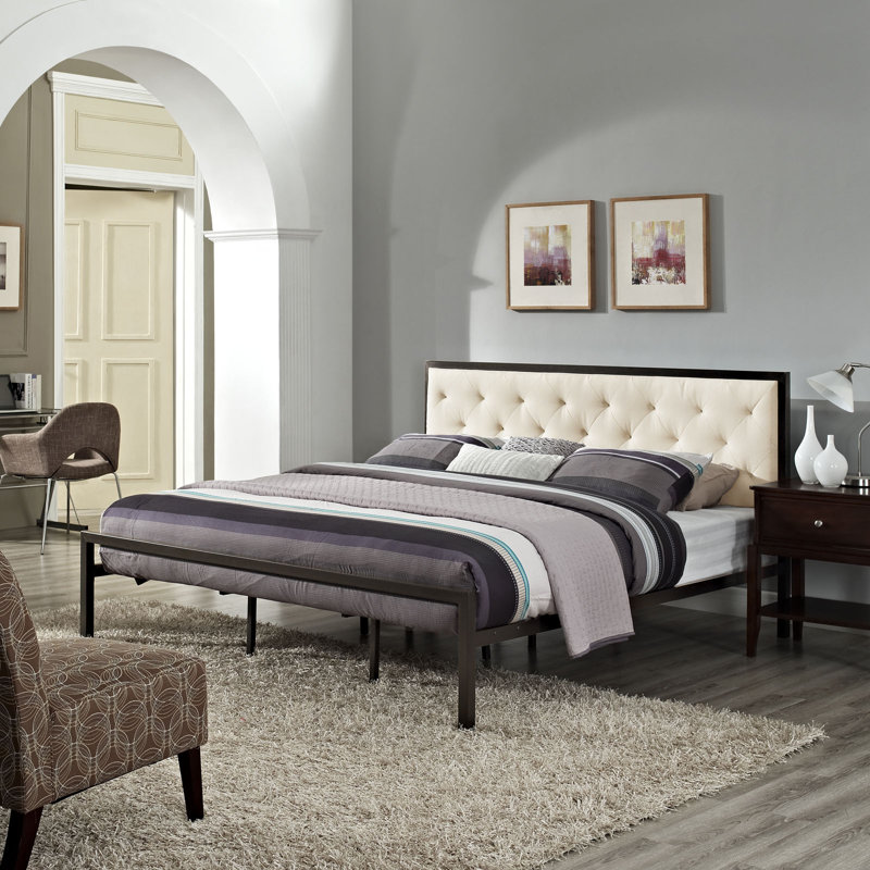Lit en tissu Modway Mia, Mélange de polyester beige, Très grand