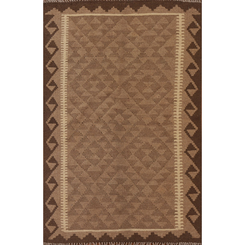 Reversible Kilim Brown Wool Area Rug 3x5