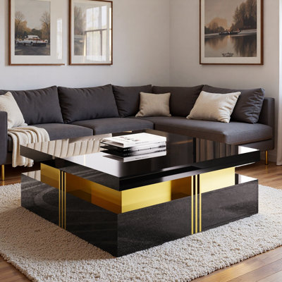 Table basse moderne carrée avec 4 tiroirs