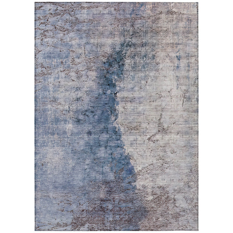 Tapis extérieur lavable abstrait bleu marine et gris 3 pi x 5 pi
