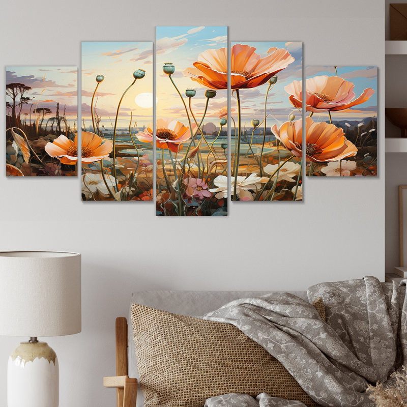 Frison - Décoration murale florale - 5 panneaux