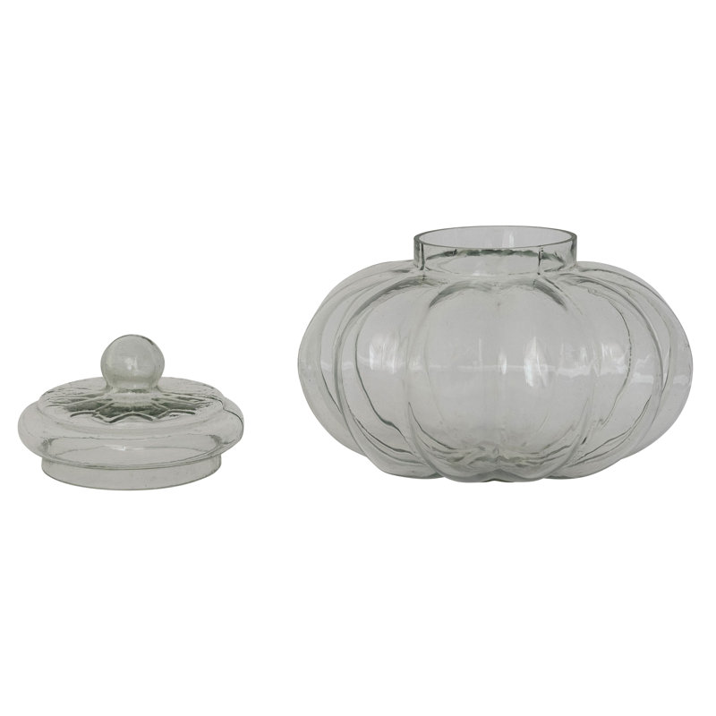Pot en verre nervuré avec couvercle