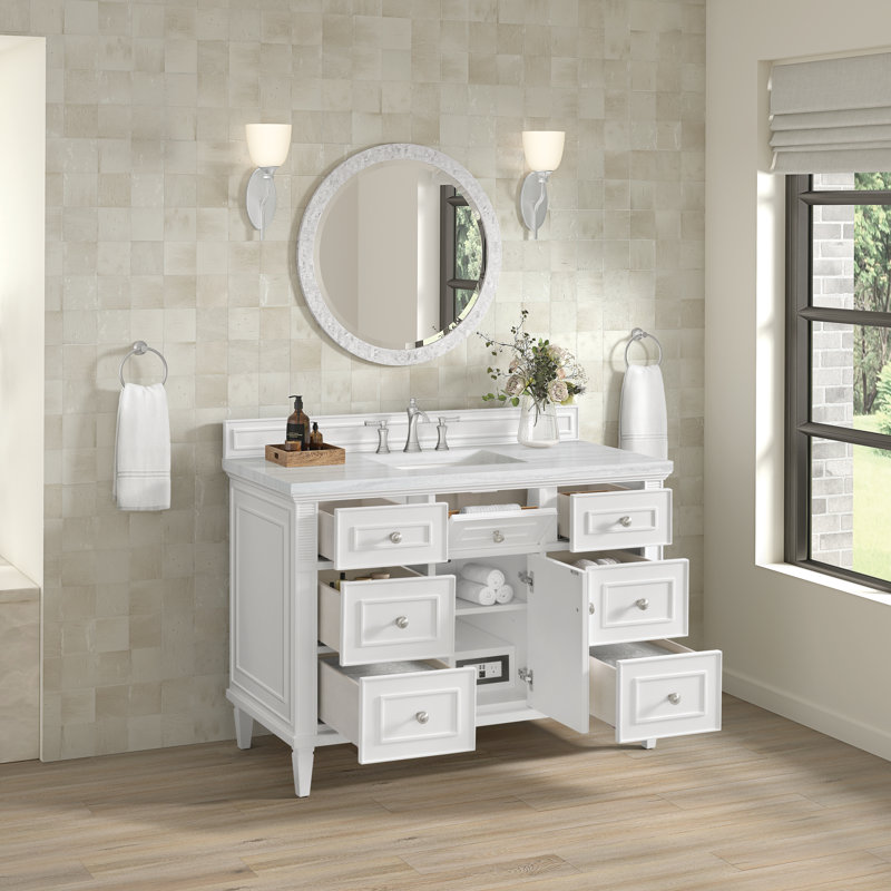 Lorelai 48'' W Single Vanity, Carrara White Marble, Bright White, 8" Widespread