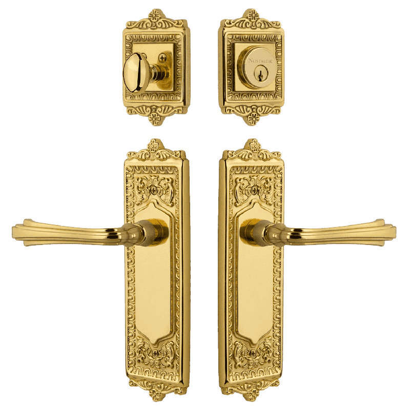 Nostalgic Warehouse Egg & Dart Entry Set with Fleur Lever, Polished Brass, 2.75