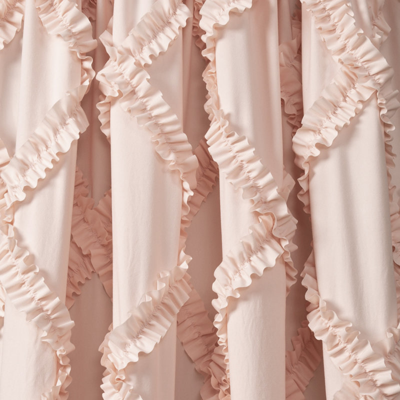 Panneau de rideau d'intérieur simple thermique semi-transparent à motif géométrique de losanges avec volants, Rosé
