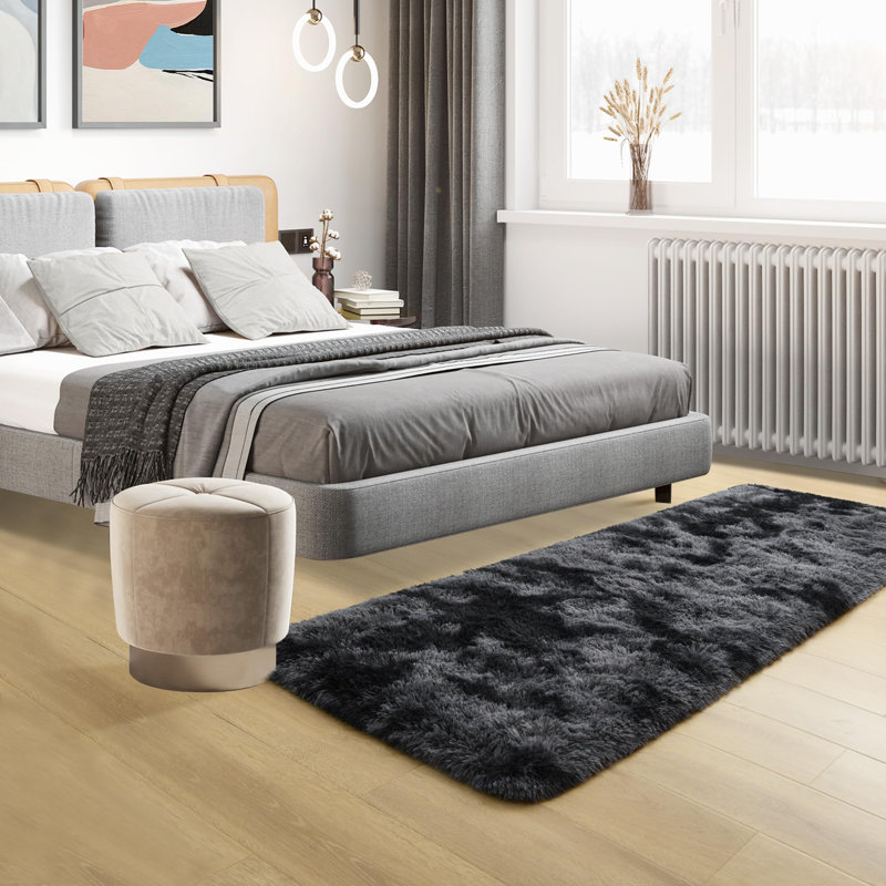 Tapis à poil long Antonije Tie Dye, Tapis de couloir 2 pi x 6 pi, Gris foncé