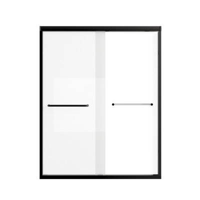 Verre trempé 4448 "x H 72" avec film antidéflagrant, porte de douche coulissante double en aluminium, 1/4 "(6 mm), poignée en acier inoxydable, noir mat