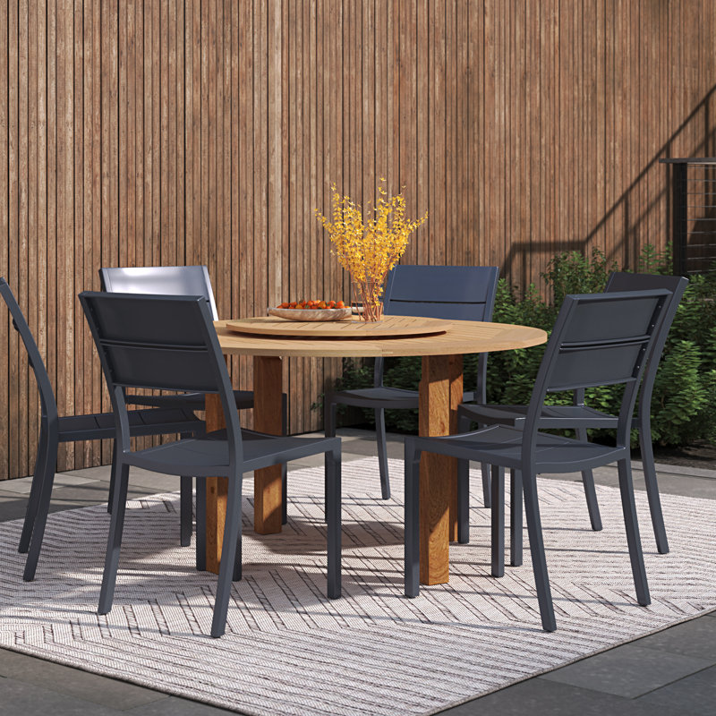 Anautica Round 6 - Person 59'' Teak Finish Outdoor Furniture Dining Set