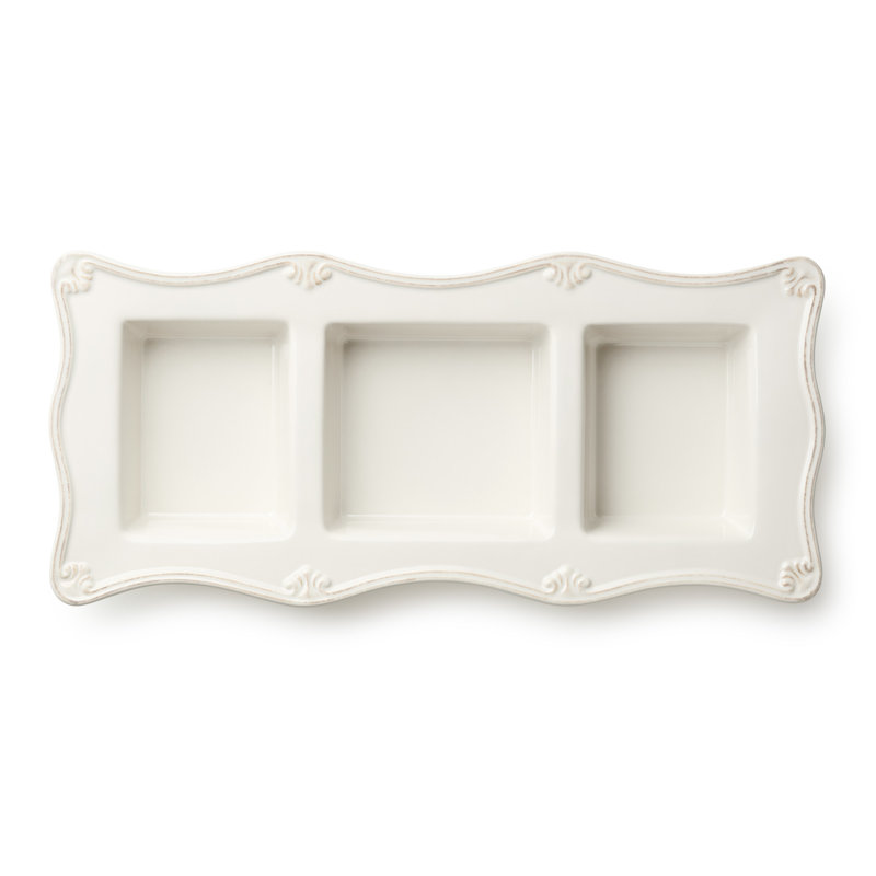 Plateau à dégustation en grès 3 sections Heritage Ivory