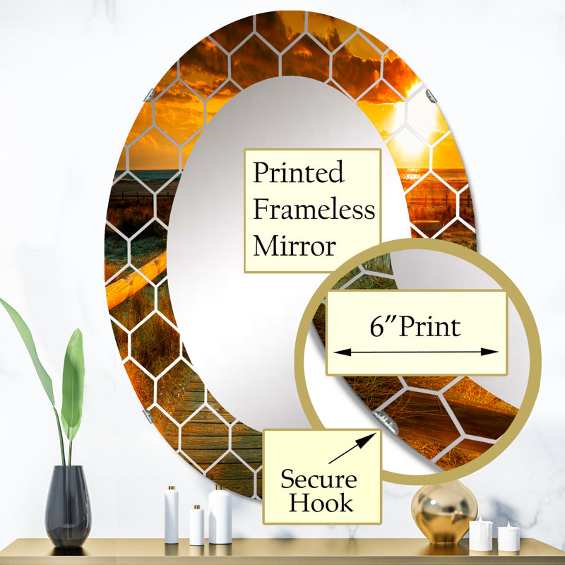 Warm Sunset By The Beachside - Miroir mural nautique et côtier, 36 po x 24 po