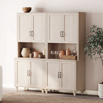 Bibliothèque Corretta 5 niveaux (183 cm H x 173 cm L) avec portes vitrées et étagère réglable, grande bibliothèque en bois beige pour salon, bureau ou salle d'étude