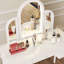 Bedroom Makeup Vanity With 3 Storage Drawers And Bright Led Lights Featuring Tri Mirror