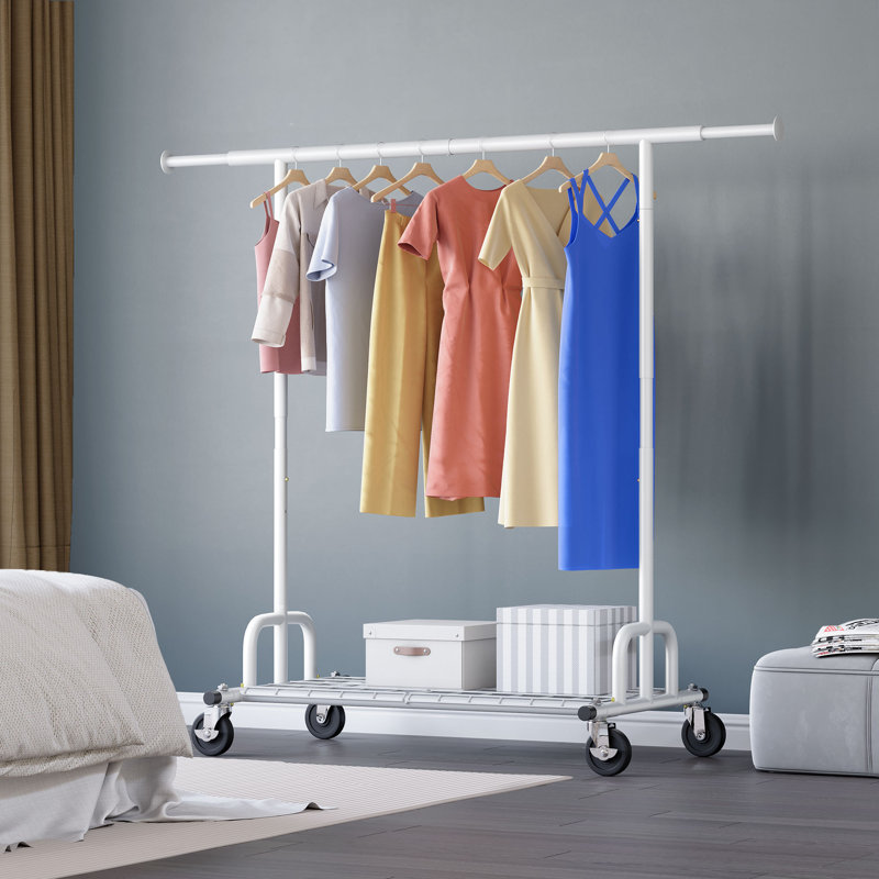 Heavy Duty Clothes Rail 238kg (525lbs) Capacity, Extendable Hanging Rack with Lockable Wheels & Shelves, White