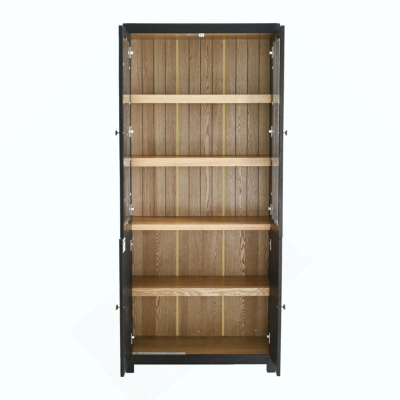 Vitrine à grain de bois de frêne, bibliothèque avec portes en verre et tablettes réglables, bibliothèque moderne de style Mid-Century, armoire vitrée pour les couloirs, salon, cuisine et bureau