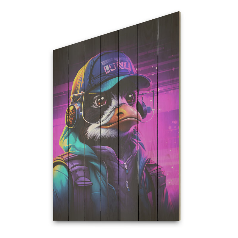 Vie nocturne sauvage de pingouin de Dj - pingouin sur bois, H 40 po x l 30 po