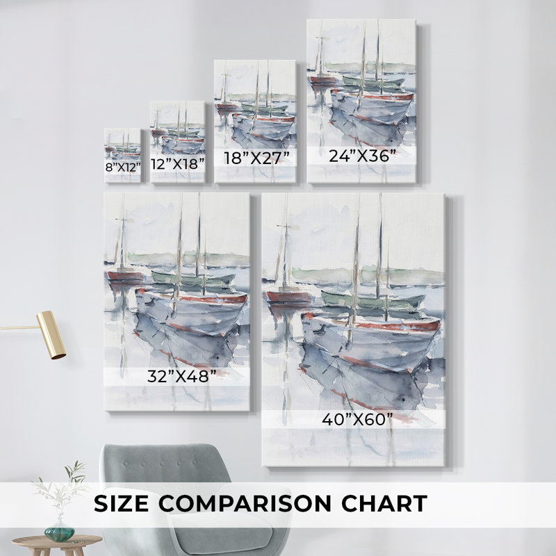 Watercolor Harbor Study I - Toile tendue avec châssis de qualité supérieure - Prêt à être accroché, H 48 po x l 64 po