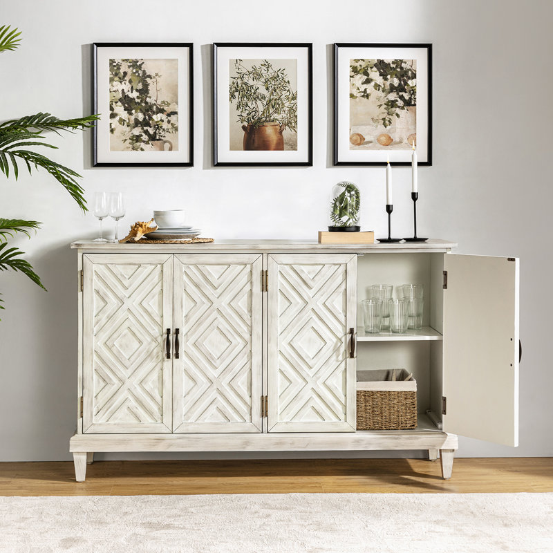 Phelan Traditional 60'' W Distressed Sideboard with Adjustable Shelves, White