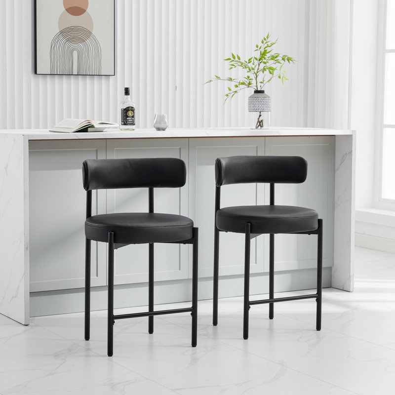 Najira Upholstered 24'' Counter Stool with Metal Frame, 3, Matte Black