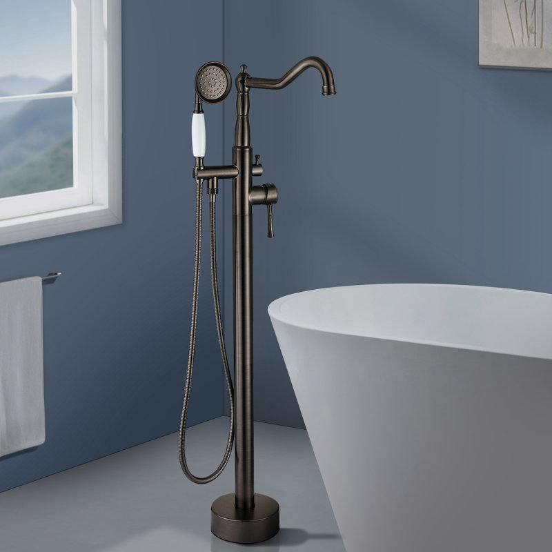 Topcraft Single Handle Floor Mounted Freestanding Tub Faucet with Handheld Shower, Oil Rubbed Bronze, Oil Rubbed Bronze