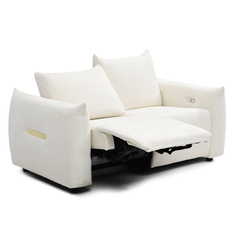 Chenille électrique en chenille beige - Coussin de cinéma maison avec porte-gobelets, s'adapte aux petits espaces, inclinable et rembourré pour le siège, choix peu encombrant
