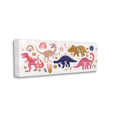 Happy Whimsical Dinosaurs With Rainbow Florals
