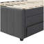 Lit plateforme double tapissier avec lit gigogne simple et 3 tiroirs, tissu en lin, gris