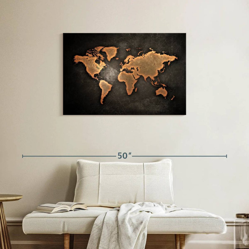 Carte du monde rétro Aliaz, H 24 po x l 36 po
