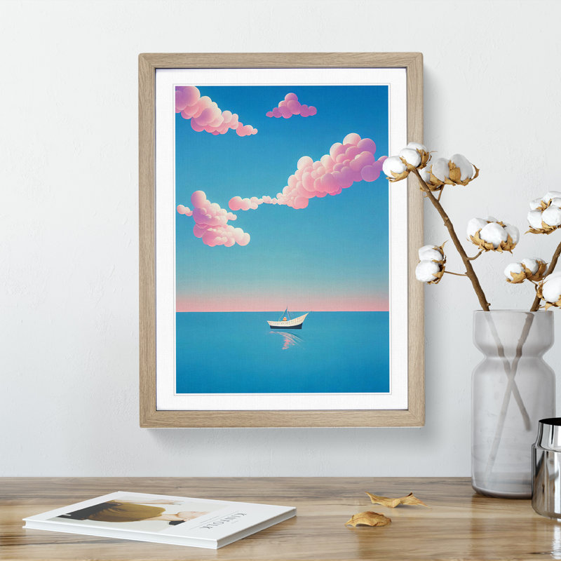 Boat Under the Sky - Wall Art, 36cm H x 27cm W x 2cm D, Oak Framed, White