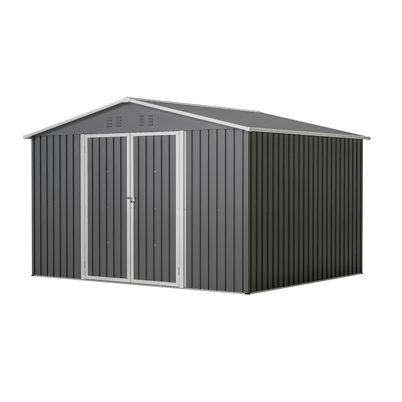 10X8 FT Outdoor Storage Shed, All Weather Metal Sheds Withlockable Doors, Tool Shed For Garden, Patio, Backyard, Lawn, Gray
