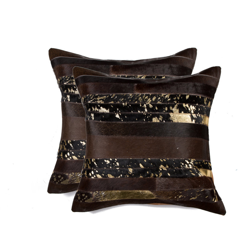 Madrid Leather Throw Pillow, Chocolate/Gold
