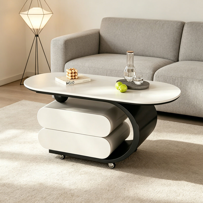 Table basse moderne et minimaliste, H 19,68 po x L 39,37 po x l 19,68 po, Blanc / noir / blanc