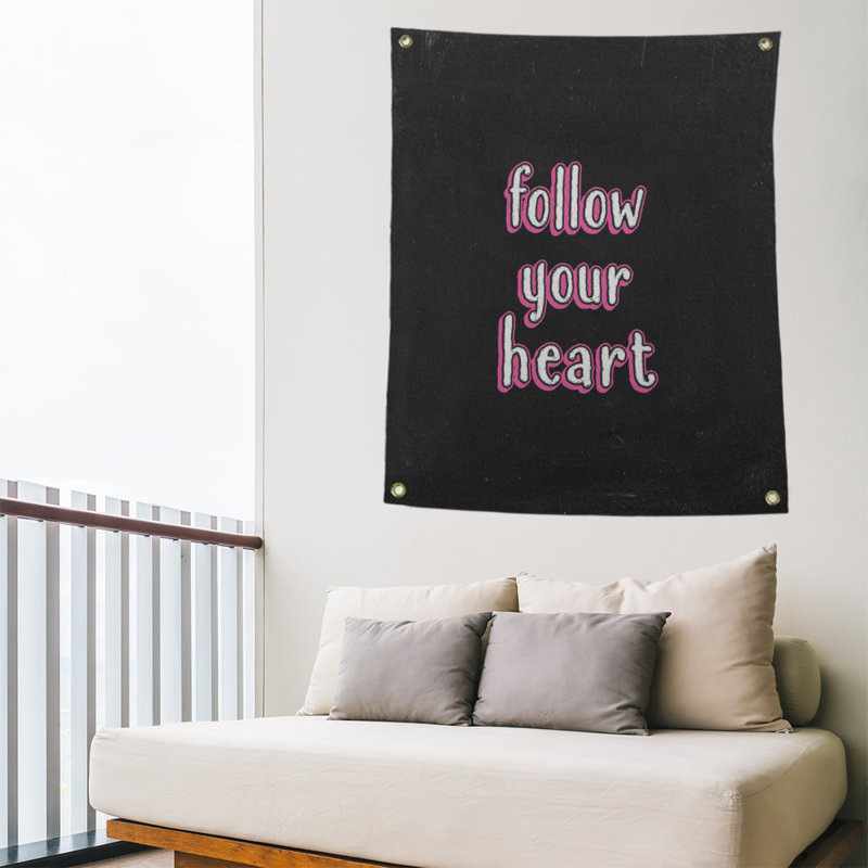 Tapisserie tableau noir en polyester suivre votre citation cardiaque, H 36 po x l 26 po, Rose