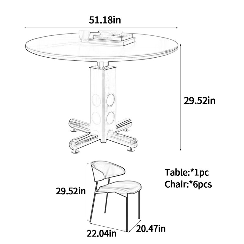 Table de salle à manger ronde Bauhaus, H 29,52 po x L 51,18 po x l 51,18 po
