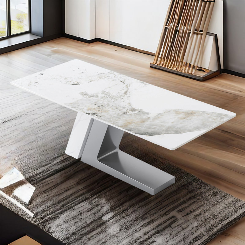 Stone Top Metal Base Dining Table, Black