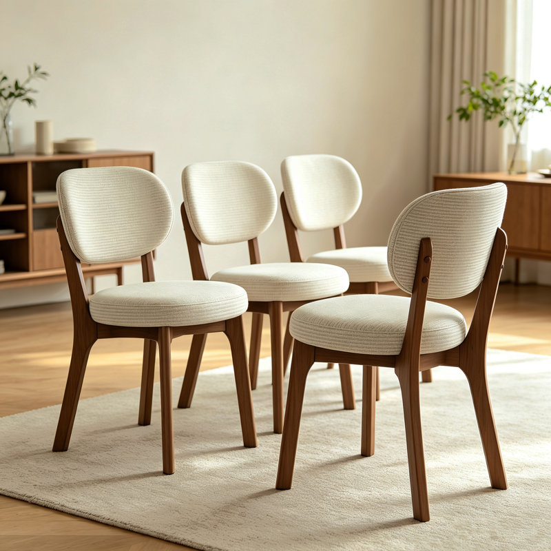Upholstered Dining Chairs Set of 4, Walnut Solid Wood Frame with Striped Fabric