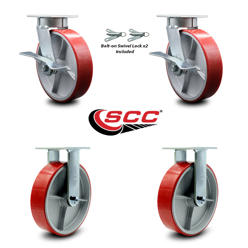 4 Piece Poly on Steel Caster Set, Red
