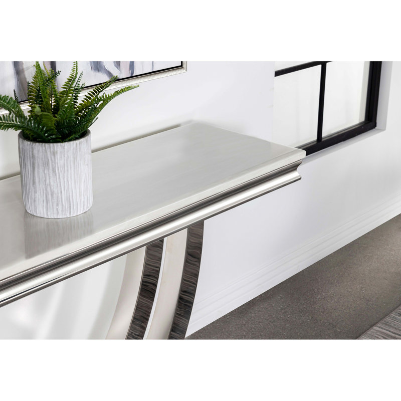 Accented U - Shaped Base Table With White Faux Marble And Spacious Surface Rectangular Beveled Sides